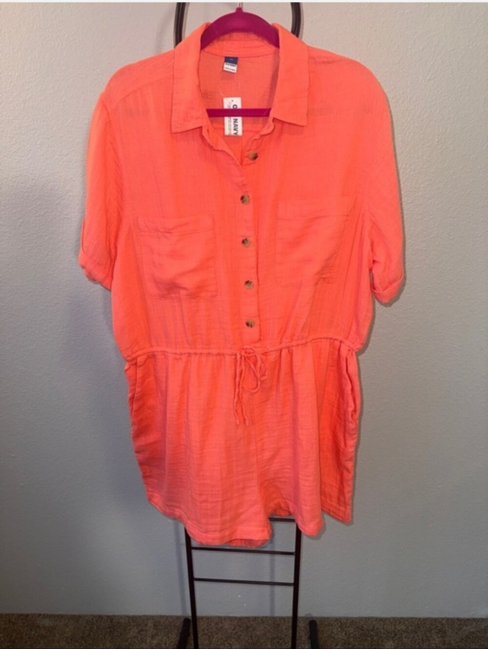 Old Navy Coral Button-Front Tunic with Drawstring